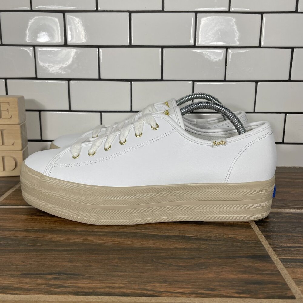 Keds Triple Up Shoes Womens Size 11 White Leather Lace Up Platform Sneakers